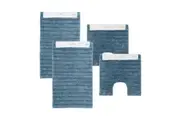 4pc Algodon Polyester Lawson Plush Bath Runner Non-Slip Mat Set Denim 50x50cm