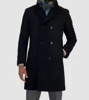 Nautica Men's Black Double Breasted Wool Overcoat Jacket Size 38R
