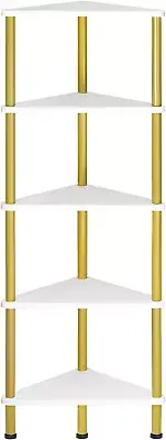 Corner Shelf Stand, Industrial 5-Tier Wall Corner Bookshelf with Metal Frame, Pl