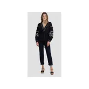 Replay Womens Printed Open Shirt w/ Jacquard Embroidery Black