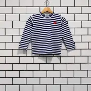 COMME DES GARCONS CDG PLAY KIDS RED HEART STRIPE LS TEE BLUE AZ-T663-100-2