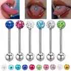 316L Surgical Steel CZ Crystal Coated Ball Barbell Bar Tongue Ring Stud Piercing