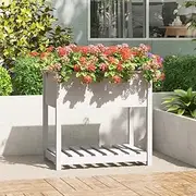 Raised Garden Bed, Elevated Planter Box Plant Container with Shelf White 82.5x54x81 cm Solid Wood Pine