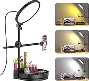 Selfie Light Kit for Desk and Laptop,55W Dimmable Full Screen Ring Light,with Rotating Storage Box,Pen Holder Stand,Phone Holder&Controller (Black, 10.5)