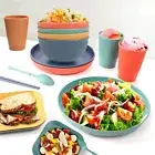 48pcs Wheat Straw Dinnerware Unbreakable Lightweight Plates Bowls Set for Party