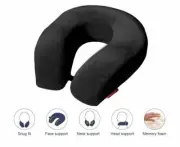 Bookishbunny Memory Foam Large U Shape Travel Pillow Neck Support Head Rest Blk
