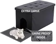 MEEXPAWS Modern Cat Litter Box Enclosure Furniture Hidden,Cat Washroom Bench Storage Cabinet | Spacious Storage Space | Dog Proof | Easy Clean | Easy Assembly | Odor Control | Cat Litter Mat