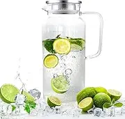 Glass Pitcher with Lid and Spout 2 Liter, Ekvinor Water Pitcher for Fridge, Glass Carafe for Hot/Cold Water, Large Iced Tea Pitcher for Coffee, Juice and Homemade Beverage