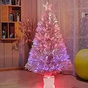3ft Pink Fiber Optic Christmas Tree,Pre-Lit Artificial Mini Christmas Tree, Tabletop Small Xmas Tree with Stars Holiday Home Decorations