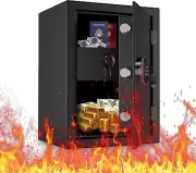 WASJOYE Fireproof Security Safe Cash Box with Double Digital Keypad Safety Key L