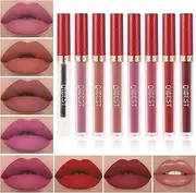 8pcs Matte Liquid Lipstick with Lip Plumper Makeup Set Velvety Long Lasting High Pigmented Nude Waterproof Lip Gloss Kit Girls Women Make Up Gift Set