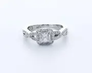 1.2 CTW Natural Diamond F/SI1 Princess Cut 14K White Gold Prong Halo Accent Ring