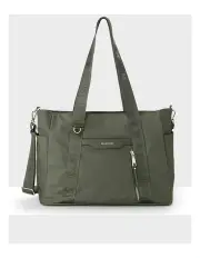 [Madison Accessories] Anita Large Nylon Tote Bag with Monogram Webbing Strap in Green