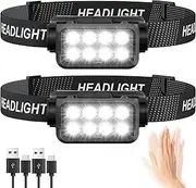 Rechargeable Headlamp Flashlight 2-Pack, 8 LED 2500 Lumen Ultra-Light Bright Headlight with Motion Sensor, Waterproof Lightweight Head Lamp for Adult Kid, Headlamps for Outdoor Camping Running Fishing