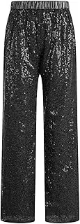 [inhzoy] Kids Girls Shiny Sequin Casual Loose Trousers Elastic Waistband Jazz Disco Dance Party Pants