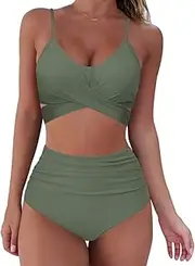 [MAIABLEAU] Women Swimsuits High Wasited Bathing Suits Bikini Bottom Two Piece Swimwear Plus Size
