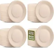 500 Counts 6 Inch Paper Plates Heavy Duty Plate Sugarcane Brown Paper Plates Bulk Small Disposable Plates for Dinner Dessert Appetizer Cakes Restaurant Party Supplies
