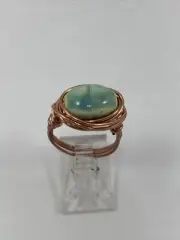 Handmade ~ Copper Wire Wrap ~ Green Glass Bead Ring ~ Size 6 #154