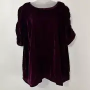 NWT Torrid Velvet Tunic Top Plus Size 2X Burgundy Red Ruched Short Sleeves