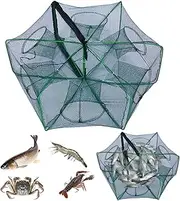 Fishing Trap, 28.4x11 Inch Foldable Nylon Crab Trap with 6 Fish Inlet, Crawfish with Zipper, Minnow for Fish Shrimp Crawfish Crab, Fishing
