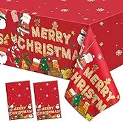 Christmas Tablecloth, 2 PCS Disposable Red Gold Gingerbread Plastic Christmas Table cloth, 54 x 108 Inch Christmas Table Cover Rectangle Table Decorations for Christmas Party Decorations Supplies