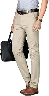 [Botong] Men's Slim Fit Comfort Casual Pants Wrinkle-Resistant Flat Front Suit Pants Khaki 31W/32L