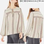 BCBGMaxAzria Lorella Pattern Long Balloon Sleeves Blouse Chiffon Career Formal