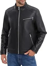 Men's Stand Collar Lambskin Leather Jacket with Full Zipper Closure-The Fashion Leather Motorcycle Jacket