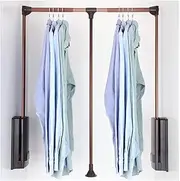Pull Down Extendable Wardrobe Rail, Hanging Lift Clothes Wardrobe Rail, Wide Adjustable: 450~600mm, 600~830mm, 830~1150mm, Clothes Hanger Rail for Hanging Clothes, Loading 20kg,AL/Brown FANDIAO