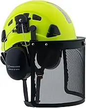 LOHASPRO Forestry Safety Helmet with Mesh Face Shield and Ear Muffs for Tree Logging Cutting Wood Arborist Helmet(A2 Lime+Face Shield+Earmuff)