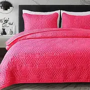 Whale Flotilla Soft King Size Quilt Set for All Seasons, 3-Piece Ultrasonic Geometric Quilts Bedding Set, Lightweight Reversible Bedspread, Coverlet, Bed Cover with 2 Pillow Shams, Hot Pink
