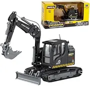 Gemini & Genius Tracked Black Excavator Toys, 1/50 Scale Diecast Digger Construction Toy, Vehicle Model with 360° Cabin Swivels, Great Gift, Playing Sand, Room Decoration and Collection for Kids