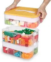 Tinyso Cube Toy Storage Organizer Bins with Lid for Lego, Kids Child Toy Stackable Containers Plastic Organizer Box for Building Blocks Brick Puzzle Storage Game Chest Case (Yellow-3tier)
