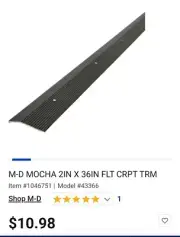 CASE OF 6 M-D MOCHA 2IN X 36IN FLUTED CARPET TRIM 43366 QTY OF 6