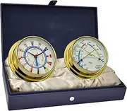 MASTER-MARINER American Voyager Collection, Nautical Cabin Gift Set, 5.75" Diameter Time & Tide Clock and Comfort Meter Instruments, Gold Finish, Ivory Signal Flag dial