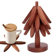 4Pcs Tree Art Design Coasters With A Stand Wooden Tree Shape Trivet Set for Hot Dishes