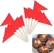 BLMHTWO 100 Pcs Mini Red Flags Toothpick Flags Solid Red Golf Cupcake Toppers Small Plain Red Triangle Toothpick Stick Flag Custom Cupcake Toppers for Cupcakes Toppers Party Decoration