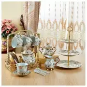 Golden Decal Parrten Ceramic British Teapot Set Porcelain Afternoon Tea Party