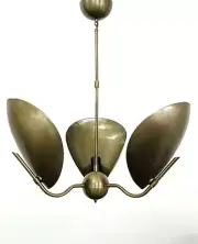 Vintage Elegant Modern Solid Brass Curved Shaped 3 Arm Light Chandelier