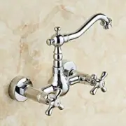 Wall Mounted Kitchen Tap Brass Chrome Bathroom 360°Swivel Spout Sink Faucet