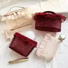 Solid Color Lace Patchwork Cosmetic Bags Dacron Zipper Bags For Women