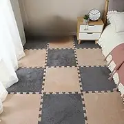 60pcs Soft Plush Play Mat Foam Children's Carpet Interlocking Exercise Tiles Floor Carpet and Rug for Kids Pad 30 * 30 CM,Khaki,Gray,60pcs