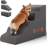 5-Step Spliceable Pet Stairs: Indoor& Outdoor Multi-Use with a Removable Cover and a Pocket, Best for Small Pets and Older Dogs Who Has Spine and Arthritis Issues to Get on High Beds, Grey（22.8" H