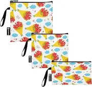 RPLIFE Bouquets Red Flowers Reusable Sandwich and Snack Bags Washable Fabric Food Storage Pouch with Zipper for Students (Set of 3: S/M/L)