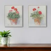 Set of Two White Brown And Red Flower Framed Art