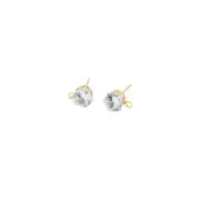 Gold Stainless Steel Earrings - Cubic Zirconia Studs - 15.5mm-1 Pair - ER164