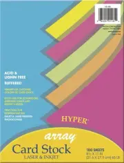 Card Stock, Hyper Assortment, 5 Colors, 8-1/2" x 11", 100 Sheets