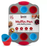 12 Cup Mini Muffin Pan Silicone Muffin Liners Set of 12. Professional Cupcake P