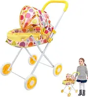Toy Stroller - Foldable Doll Stroller 1-3 Realistic,Baby Carriage Toy Unique Yellow Print with Comfortable Hand Grip Funny Girls Playing House Trolley