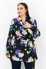 NWT River Island Women's Plus Size 22 Watercolor Floral Black Purple Pink Blazer